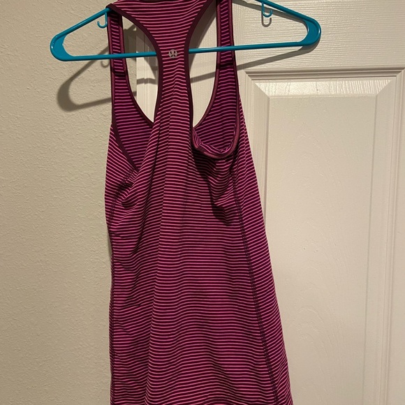 Lululemon Cool Racerback Striped Tank Top Raspberry/Plum Size 8 - Picture 2 of 3